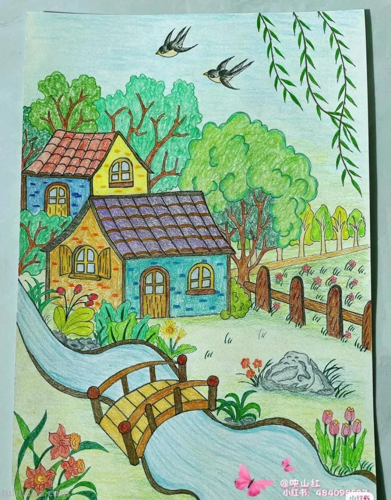 适合8—15岁好看好学的彩铅风景画，喜欢的可以收藏临摹