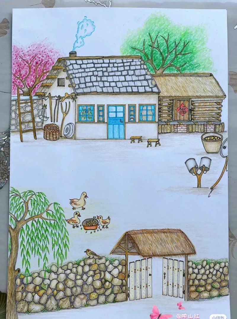 适合8—15岁好看好学的彩铅风景画，喜欢的可以收藏临摹