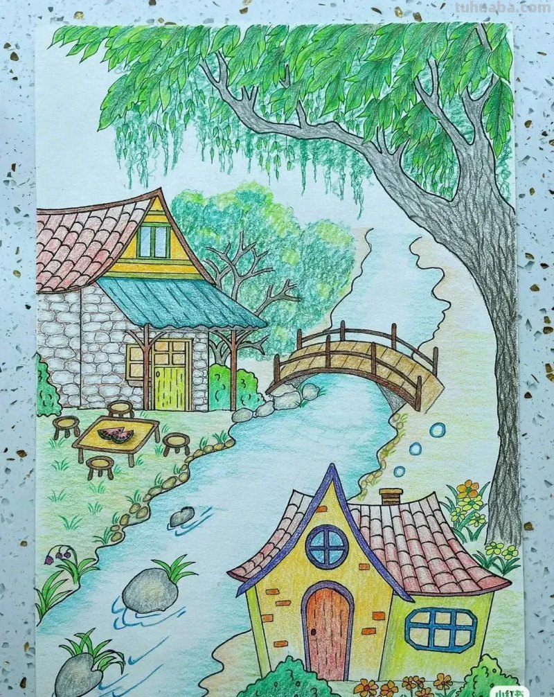 适合8—15岁好看好学的彩铅风景画，喜欢的可以收藏临摹