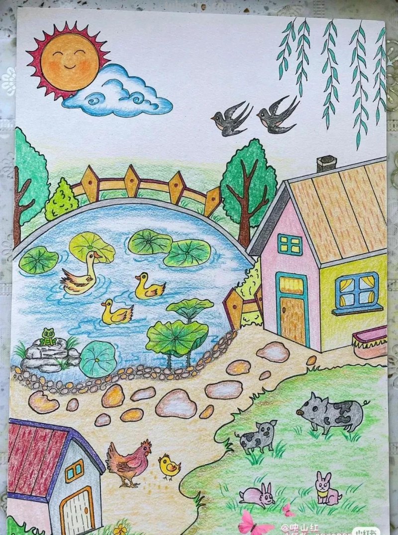 适合8—15岁好看好学的彩铅风景画，喜欢的可以收藏临摹