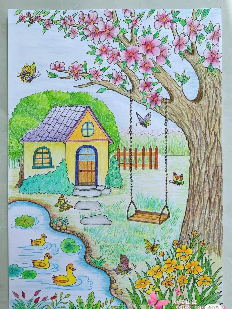 适合8—15岁好看好学的彩铅风景画，喜欢的可以收藏临摹