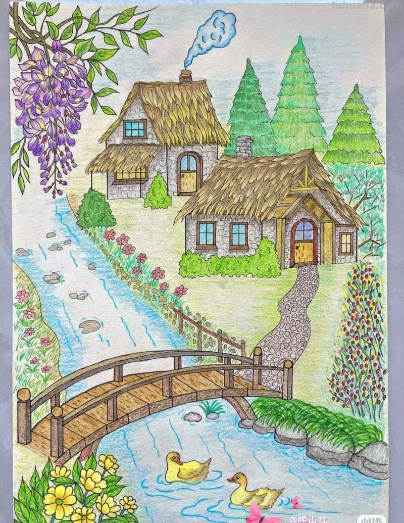 适合8—15岁好看好学的彩铅风景画，喜欢的可以收藏临摹