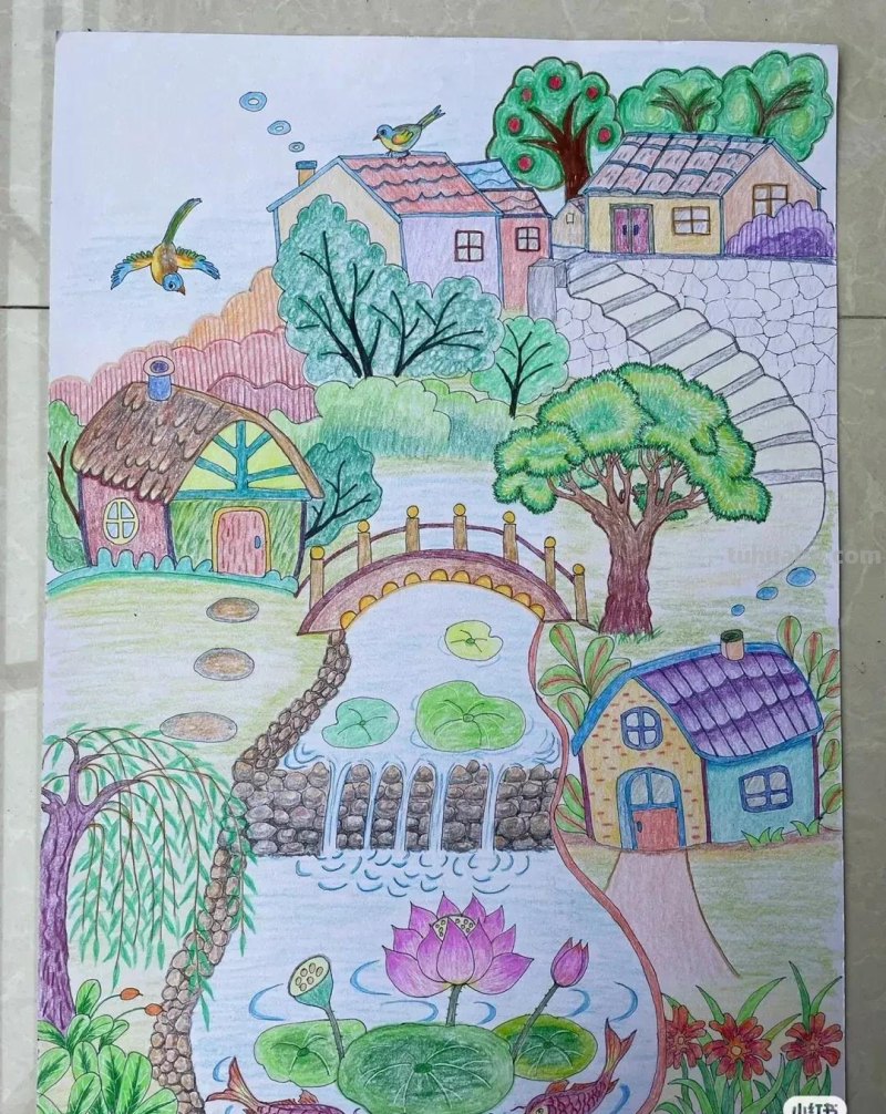 适合8—15岁好看好学的彩铅风景画，喜欢的可以收藏临摹