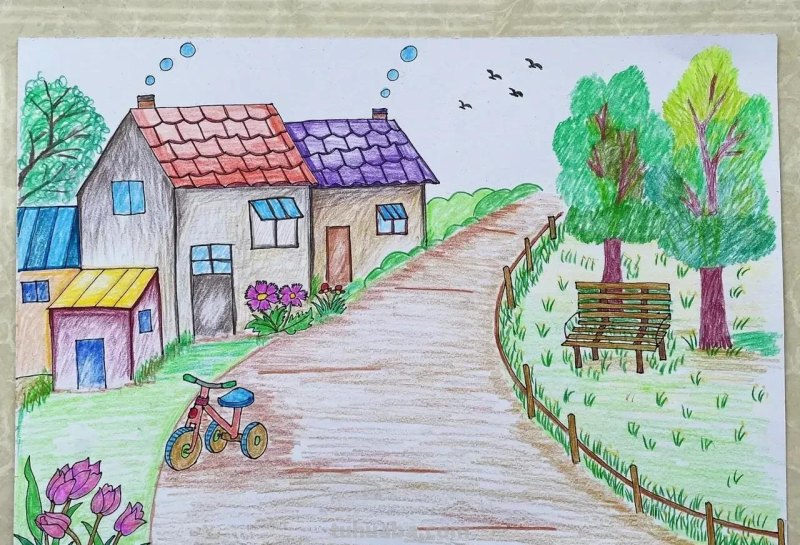 适合8—15岁好看好学的彩铅风景画，喜欢的可以收藏临摹