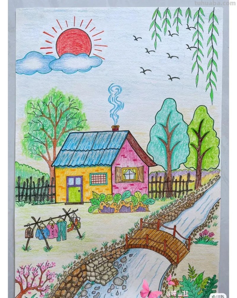 适合8—15岁好看好学的彩铅风景画，喜欢的可以收藏临摹