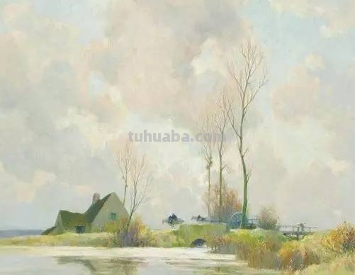 外国画家的18副水彩风景画，风景唯美，画风轻灵，神似中国山水画