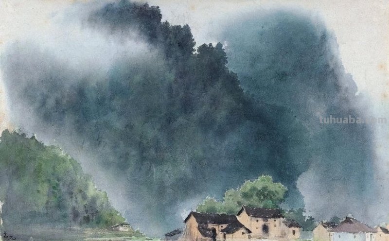 水彩画里的中国山水风光