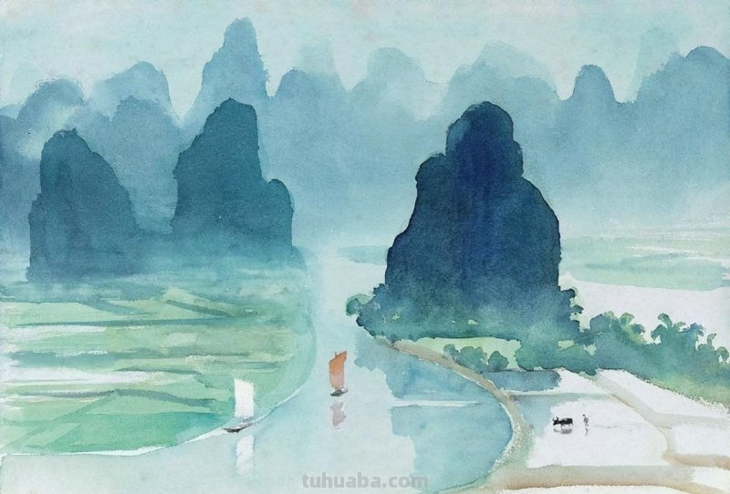 水彩画里的中国山水风光
