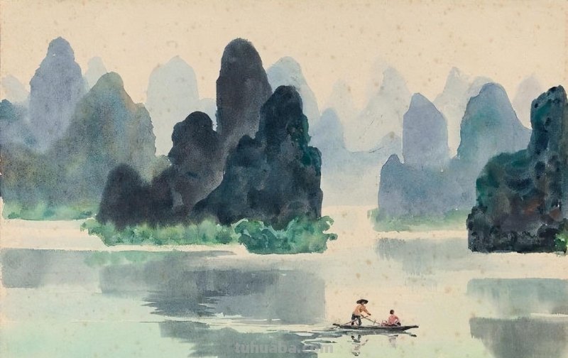 水彩画里的中国山水风光