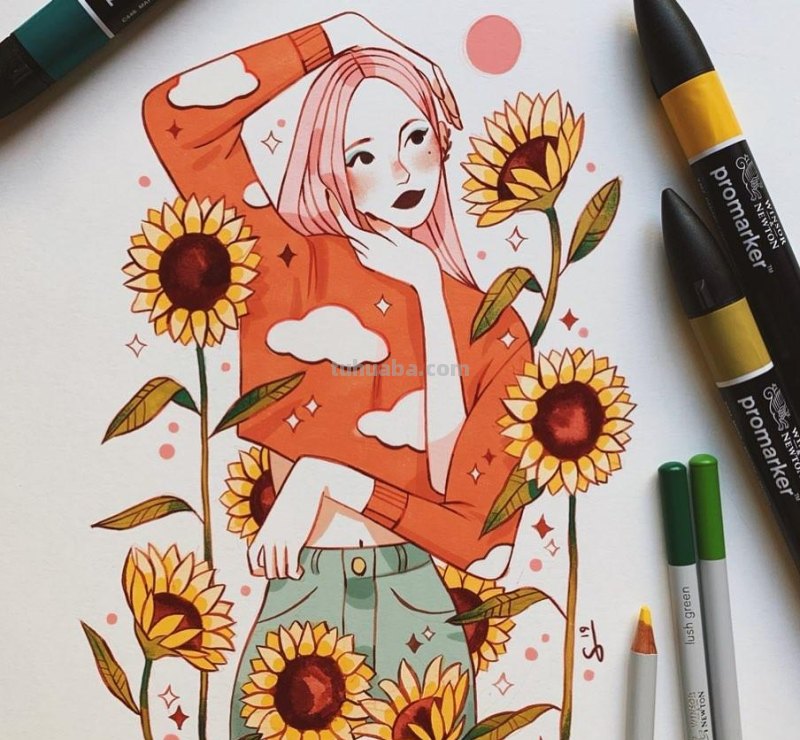 水彩插画：50张书籍人物插图，满足少女心的你，临摹的好素材