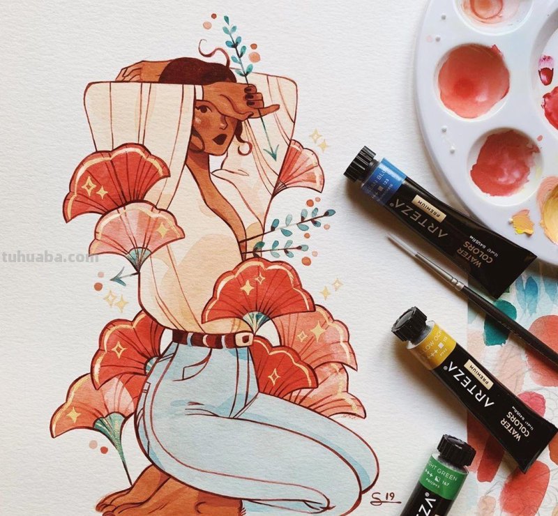 水彩插画：50张书籍人物插图，满足少女心的你，临摹的好素材