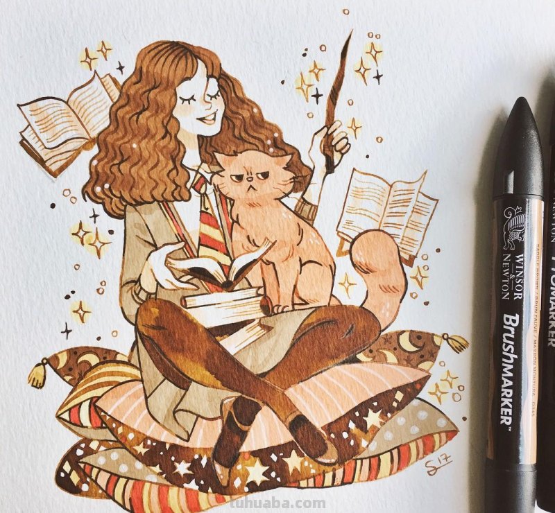 水彩插画：50张书籍人物插图，满足少女心的你，临摹的好素材