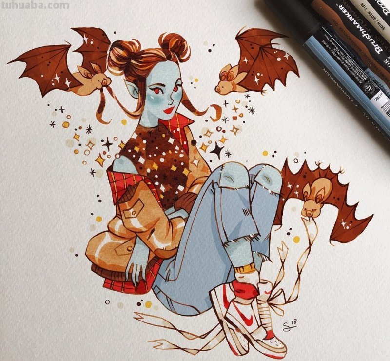 水彩插画：50张书籍人物插图，满足少女心的你，临摹的好素材