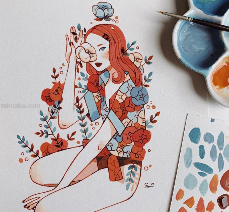 水彩插画：50张书籍人物插图，满足少女心的你，临摹的好素材