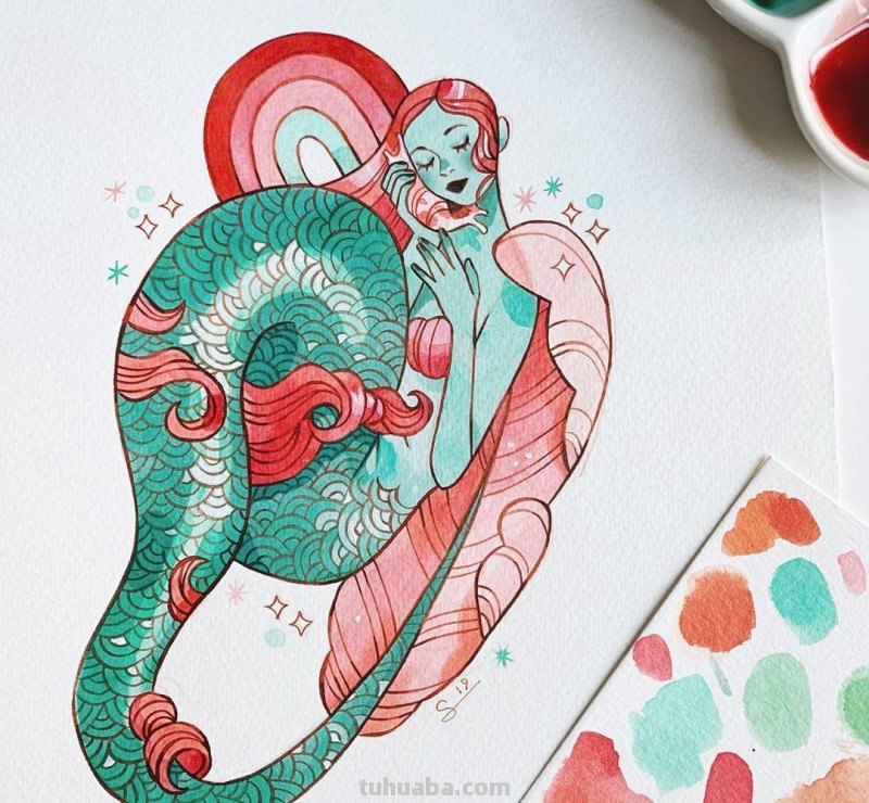 水彩插画：50张书籍人物插图，满足少女心的你，临摹的好素材