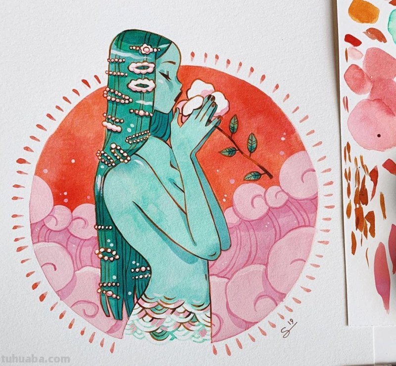 水彩插画：50张书籍人物插图，满足少女心的你，临摹的好素材