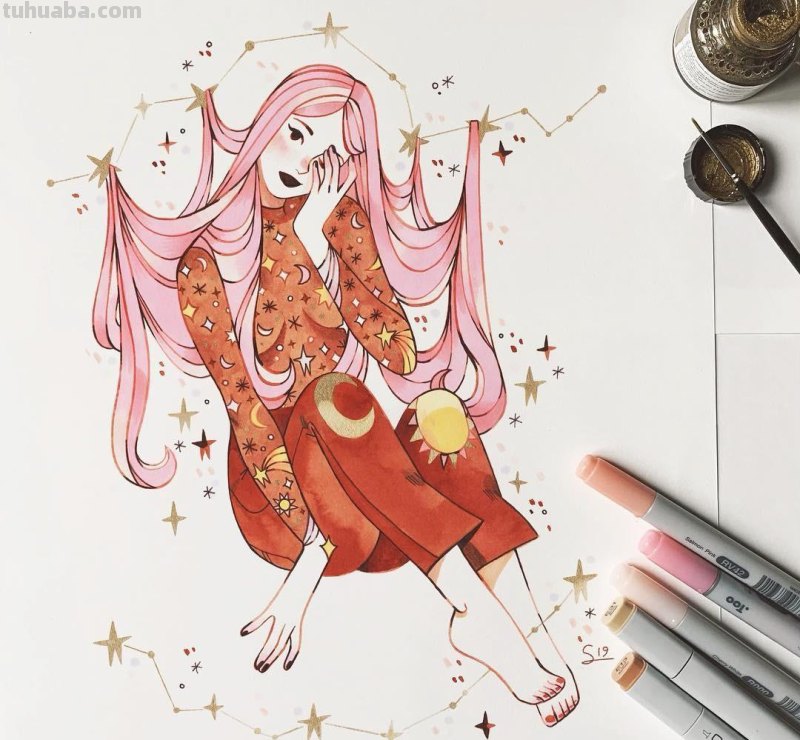 水彩插画：50张书籍人物插图，满足少女心的你，临摹的好素材