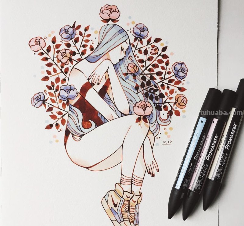 水彩插画：50张书籍人物插图，满足少女心的你，临摹的好素材