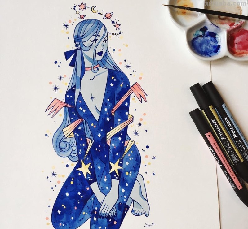 水彩插画：50张书籍人物插图，满足少女心的你，临摹的好素材