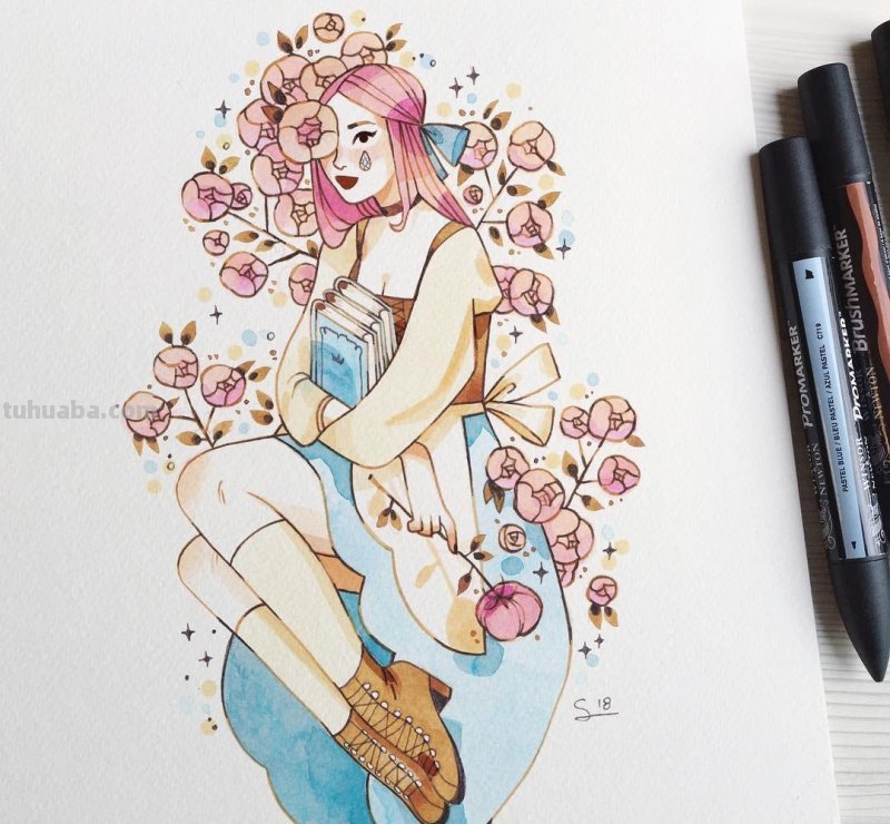 水彩插画：50张书籍人物插图，满足少女心的你，临摹的好素材