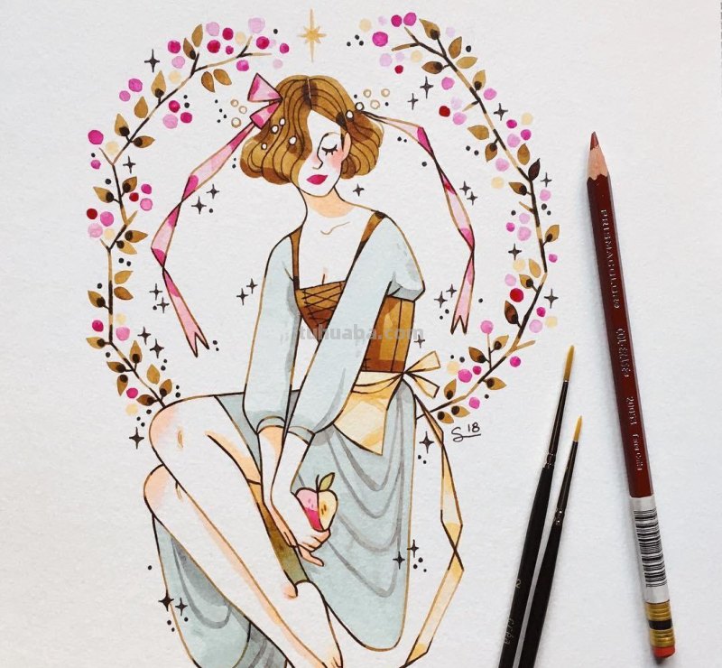 水彩插画：50张书籍人物插图，满足少女心的你，临摹的好素材