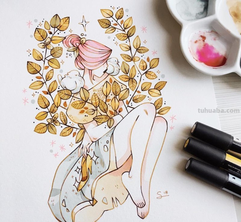 水彩插画：50张书籍人物插图，满足少女心的你，临摹的好素材