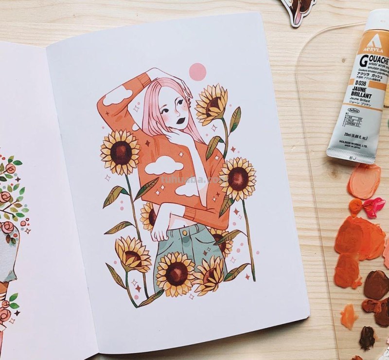 水彩插画：50张书籍人物插图，满足少女心的你，临摹的好素材