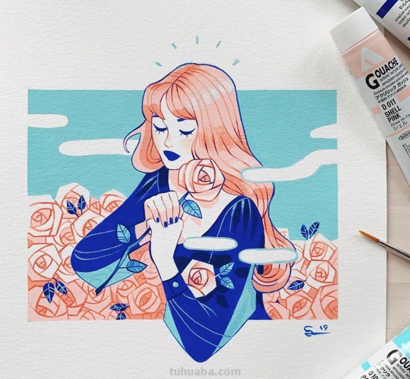 水彩插画：50张书籍人物插图，满足少女心的你，临摹的好素材