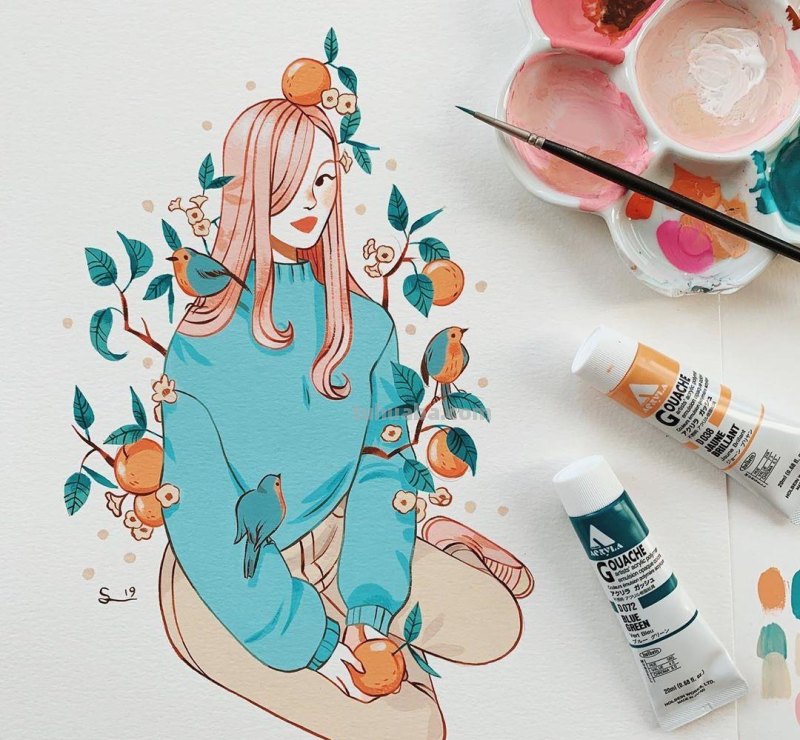水彩插画：50张书籍人物插图，满足少女心的你，临摹的好素材