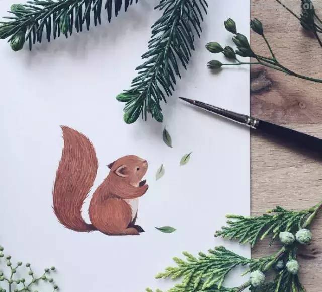 一组小动物水彩画