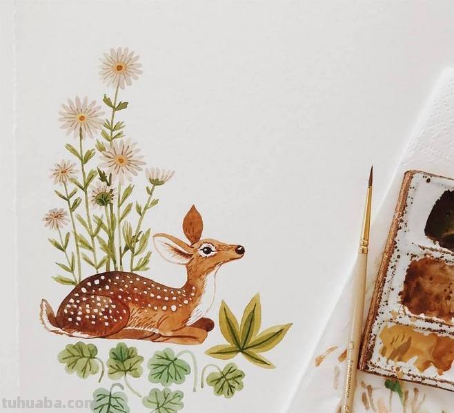 一组小动物水彩画