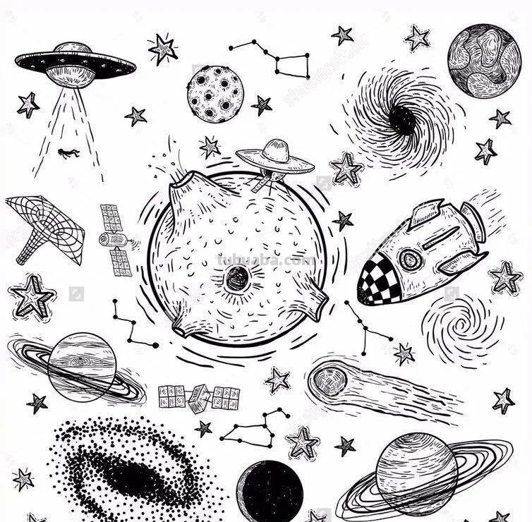 儿童画素材分享—14种科幻主题的儿童画素材！美丽太空漫游主题！