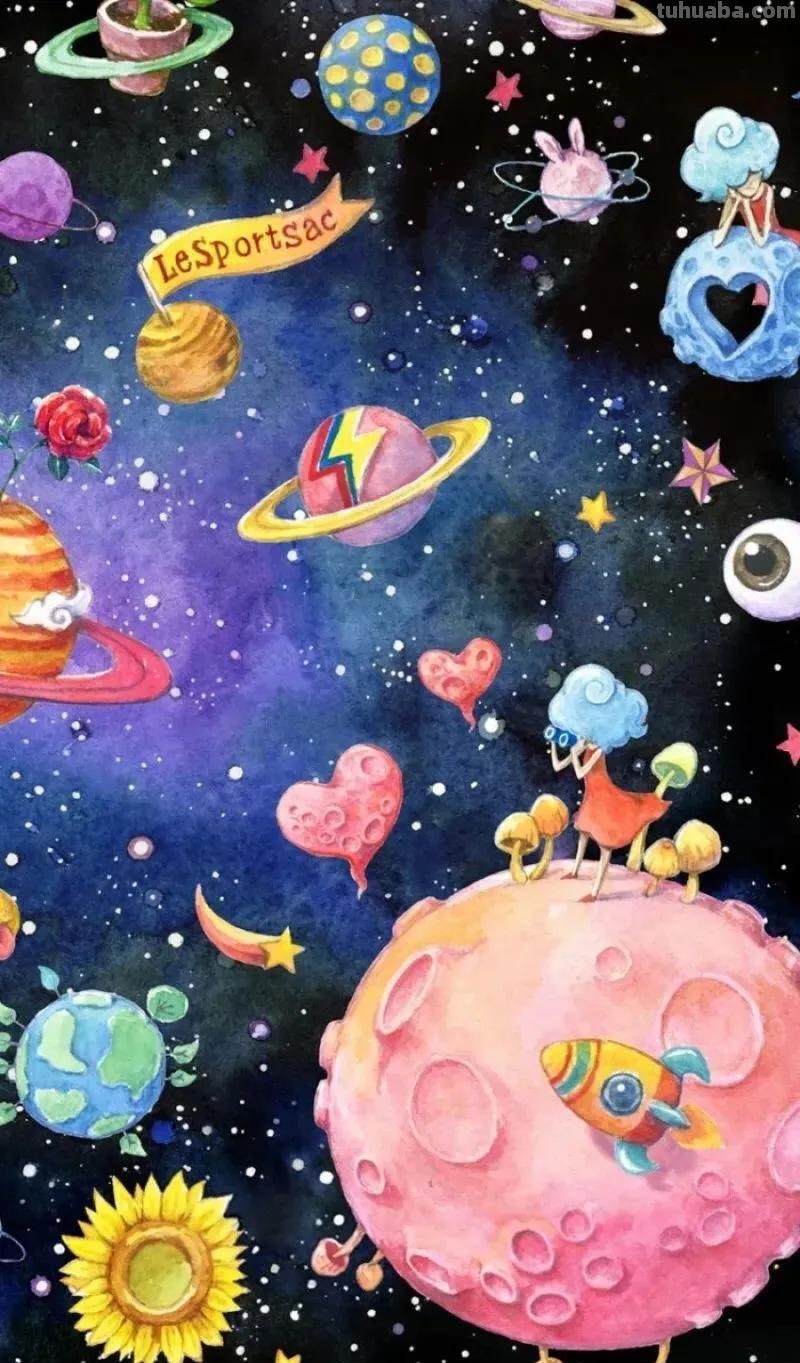 儿童画素材分享—14种科幻主题的儿童画素材！美丽太空漫游主题！