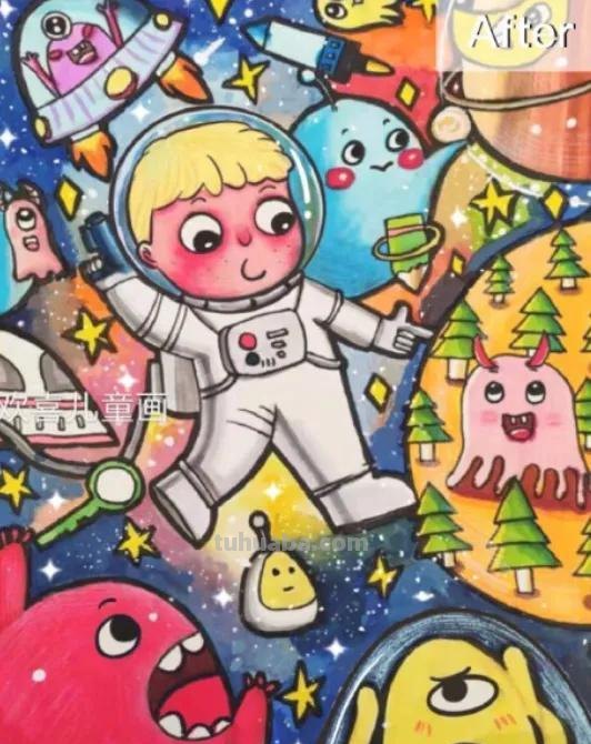 儿童画素材分享—14种科幻主题的儿童画素材！美丽太空漫游主题！