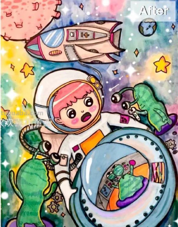 儿童画素材分享—14种科幻主题的儿童画素材！美丽太空漫游主题！