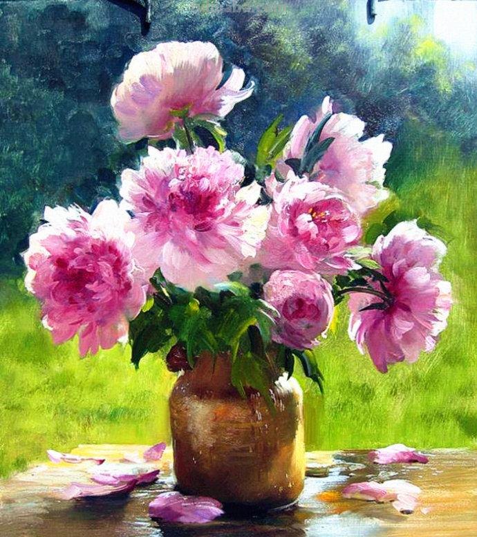 俄罗斯画家 Serguei Toutounov 花卉静物油画