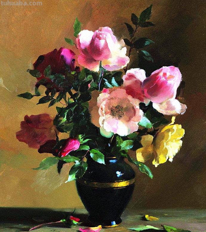 俄罗斯画家 Serguei Toutounov 花卉静物油画