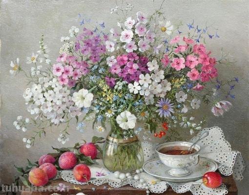 雅致有情调的一组花卉静物油画