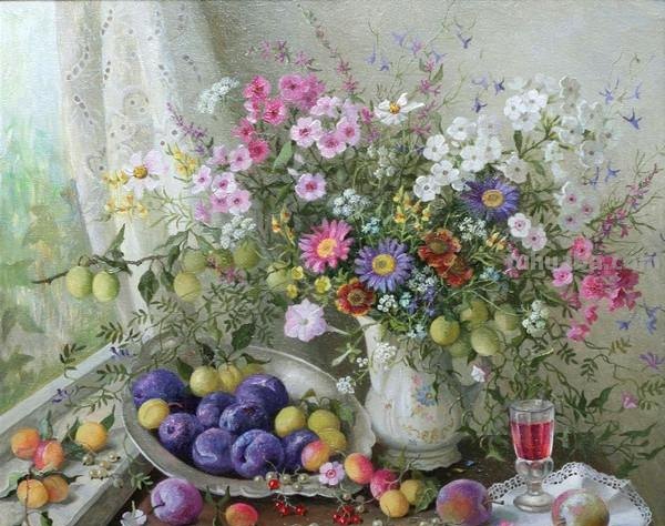 雅致有情调的一组花卉静物油画