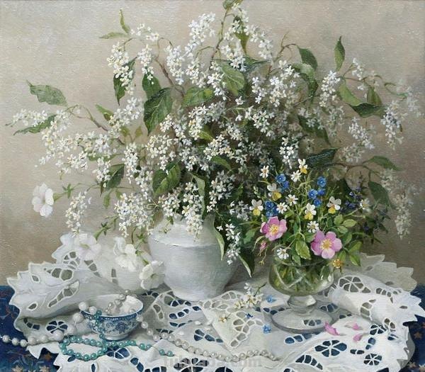 雅致有情调的一组花卉静物油画