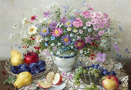 雅致有情调的一组花卉静物油画