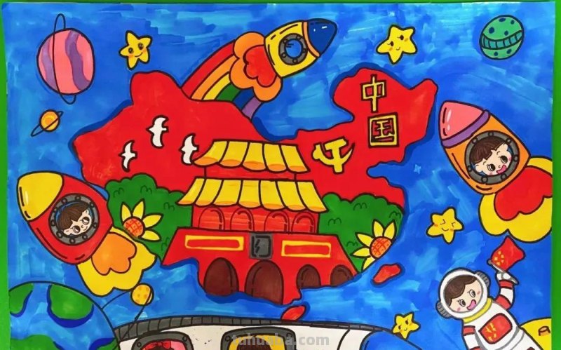 46张爱国，航天科技主题绘画大赛一二三等奖绘画素材，收藏！