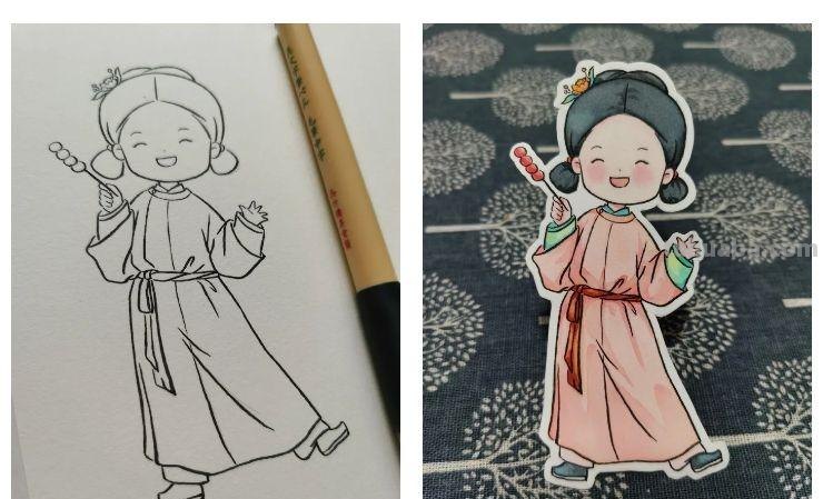 画技-20 可爱值+30，简笔国风小美人，这回你总能眼会手也会了吧