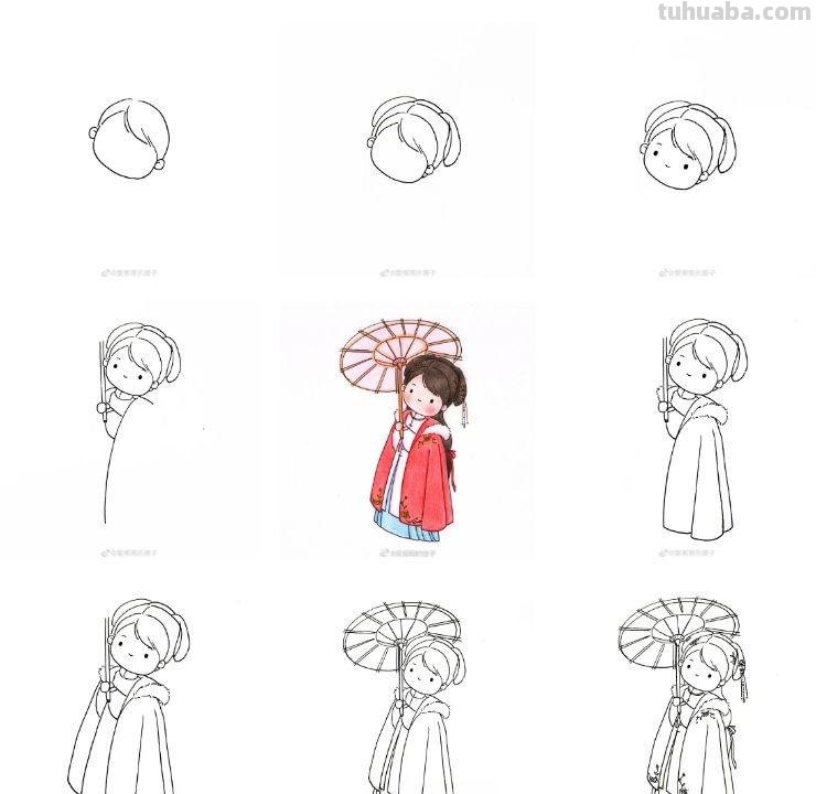 画技-20 可爱值+30，简笔国风小美人，这回你总能眼会手也会了吧