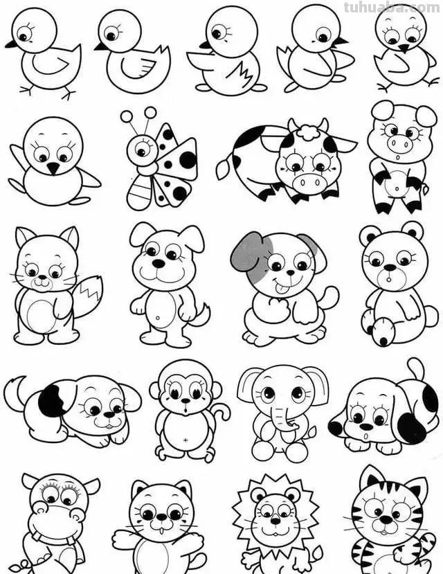 各种小动物的100种简笔画法，超级实用的素材