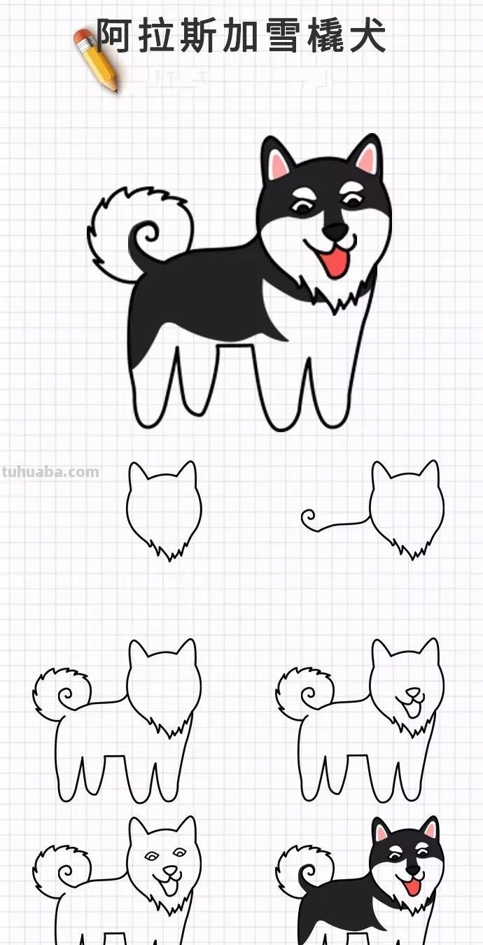 简笔画｜20种狗狗画法大全，一学就会，你喜欢的都有哦，收藏