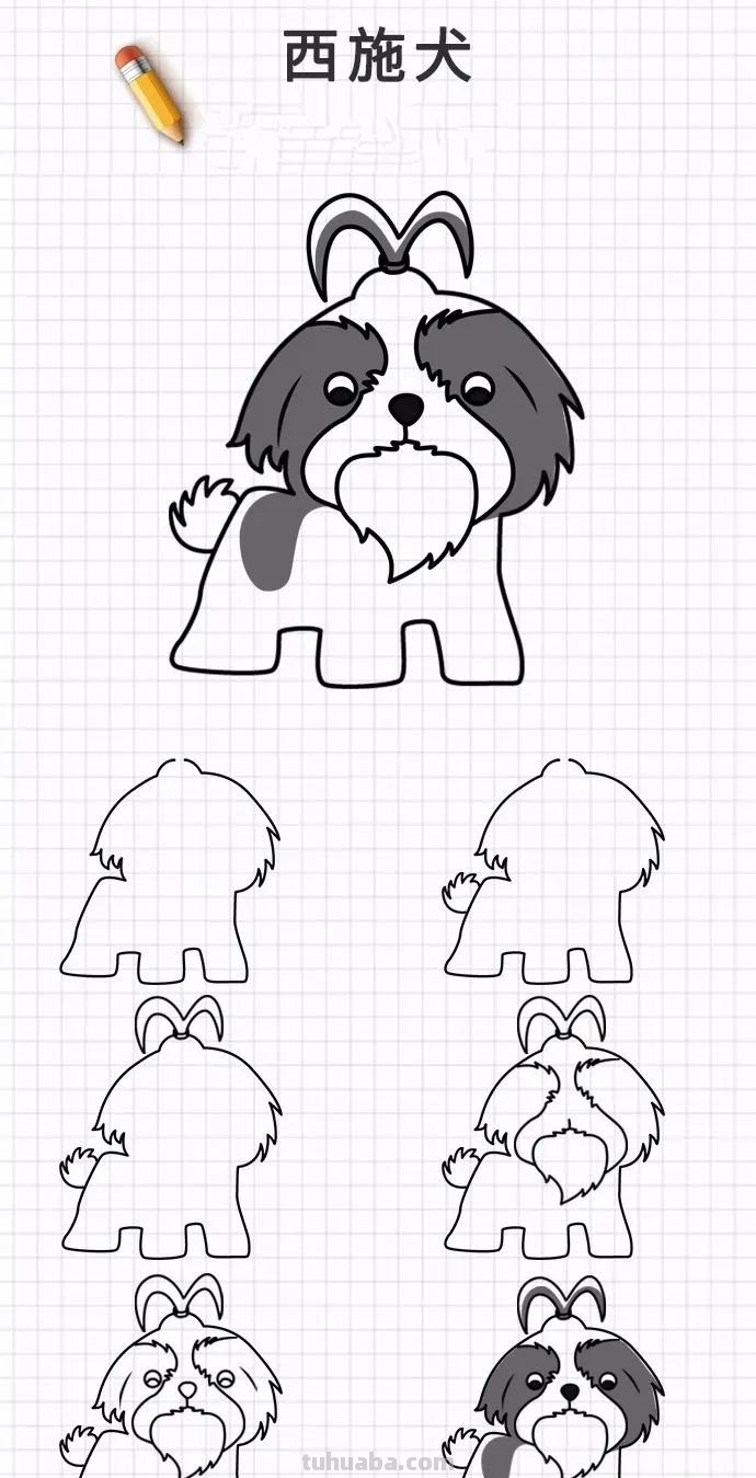 简笔画｜20种狗狗画法大全，一学就会，你喜欢的都有哦，收藏
