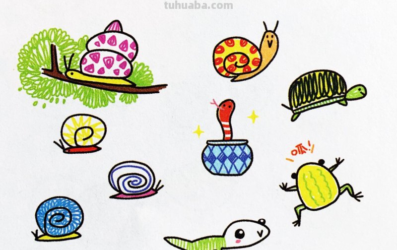 爱美术，爱动物，手帐中的简笔画-爬行动物