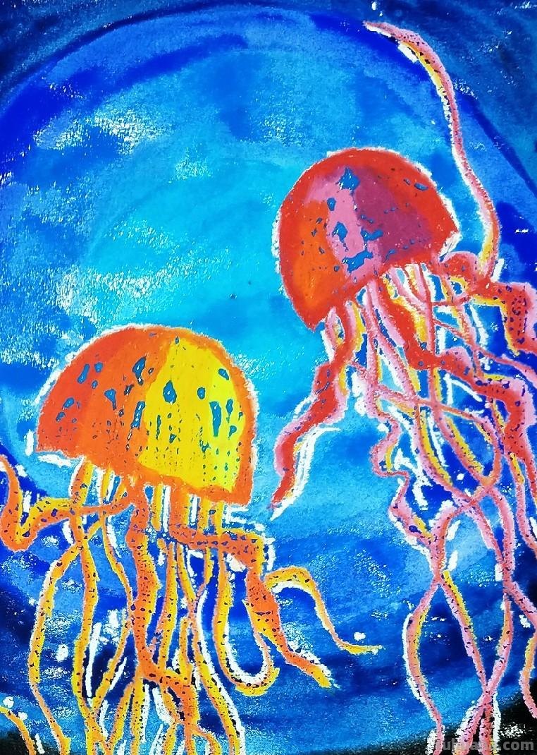 少儿美术(动物篇) ‖《水母》油水分离法的学习和运用 少儿美术(动物篇) ‖《水母》油水分离法的学习和运用