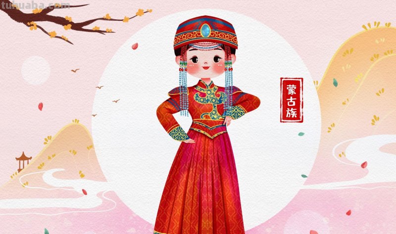 手绘插画｜56民族传统服饰手绘人物图